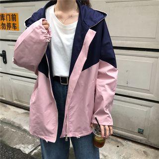 Two Tone Hooded Windbreaker As Shown In Figure - One Size