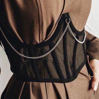 Chain-detail Lace Up Corset Belt