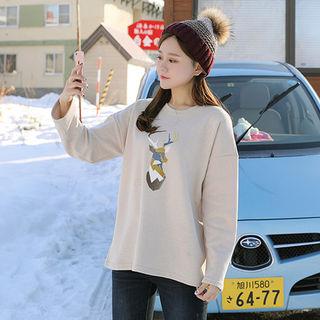 Brushed-fleece Lined Velvet Deer T-shirt