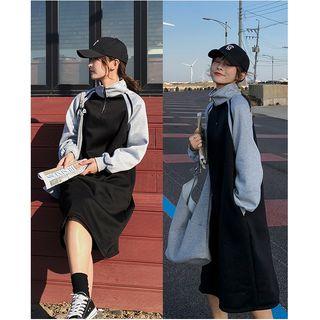 Half-zip Long-sleeve Raglan Midi Pullover Dress