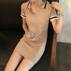Striped Short-sleeve Knitted Polo Dress