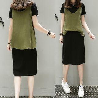 Set: Short-sleeve T-shirt Dress + Vest