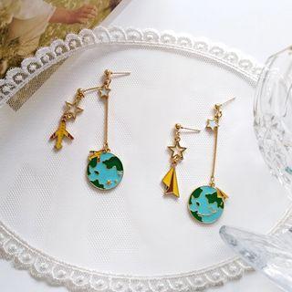 Non-matching Earth & Plane Dangle Earring / Clip-on Earring