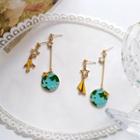 Non-matching Earth & Plane Dangle Earring / Clip-on Earring