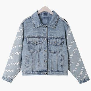 Letter Print Washed Denim Jacket
