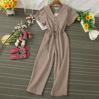 Short-sleeve Wide-leg Cropped Jumpsuit