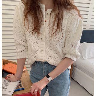 Short-sleeve Knit Cardigan White - One Size