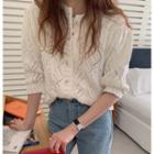 Short-sleeve Knit Cardigan White - One Size
