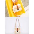 Snap-button Woven Tote Bag With Strap