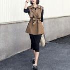 Set: Double-breasted Vest + Long-sleeve Midi Dress