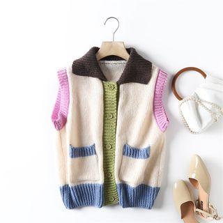 Color Block Button-up Sweater Vest Off-white - One Size