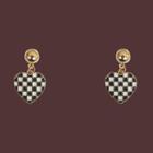 Heart Checker Alloy Dangle Earring 1 Pair - Check - Black & White - One Size