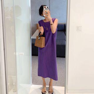 Sleeveless Slit-side Linen Blend Dress