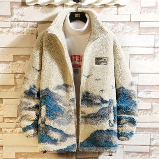 Scenery Print Fleece Zip Jacket