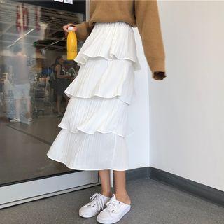 High Waist Tiered Midi Skirt