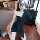 Asymmetric One-shoulder Double-breasted Mini Sheath Dress