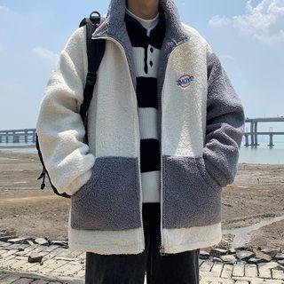 Contrast Color Fleece Zip-up Jacket