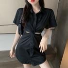 Short-sleeve Cutout Mini A-line Shirt Dress