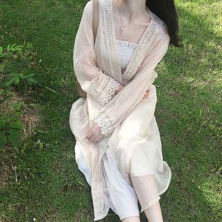 Lace Trim Long Chiffon Light Jacket
