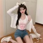Rabbit Print Halter Tank Top / Cardigan