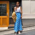 Band-waist Floral Maxi Swing Skirt