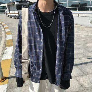 Cat Embroidered Checked Long-sleeve Shirt