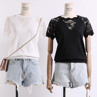 Lightweight Lace-panel Knit Top