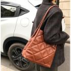 Plain Faux Leather Plaid Shoulder Bag