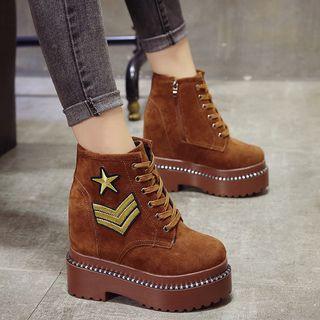 Applique Platform Hidden Wedge Lace Up Sneakers