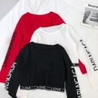 Lettering Crewneck Long-sleeve Knit Top