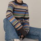 Distressed-hem Color-block Stripe Sweater As Shown In Figure - One Size