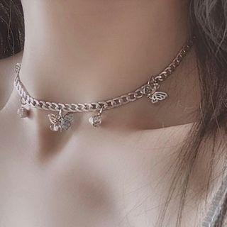 Alloy Butterfly Pendant Choker 0646a - Silver - One Size