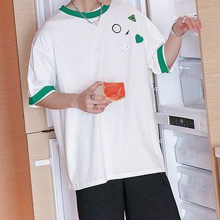 Contrast Trim Applique T-shirt