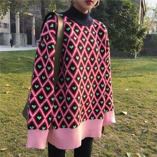 Mock Turtleneck Heart Pattern Sweater As Shown In Figure - One Size