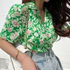 Notch-collar Hawaiian Shirt Green - One Size