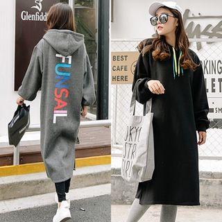 Lettering Long-sleeve Hooded Midi Dress