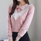 Lace Trim Collared Knit Top
