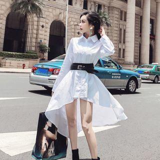 Belted High-low A-line Shirt Dress