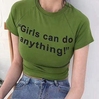 Lettering Short-sleeve Crop Top