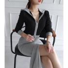 Set: Two-tone Hoodie + Slit-front Mermaid Skirt