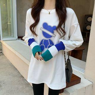 Long-sleeve Panel Bear Shirt White - One Size