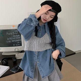 Denim Shirt / Cropped Sweater Vest