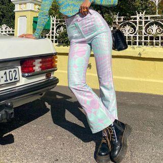 Circle-print Boot-cut Pants