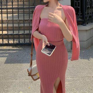 Tube Top / Midi Pencil Skirt / Cardigan