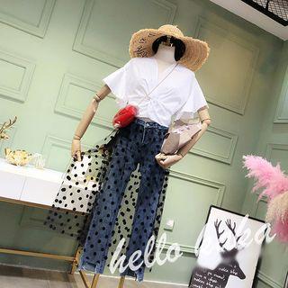 Knot Front Short Sleeve Blouse