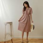 Tie-neck Checked Midi Dress