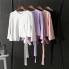 Elbow-sleeve Side-tie Cropped T-shirt