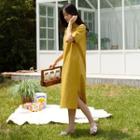 [v Lyou] Open-placket Rollup Midi Dress