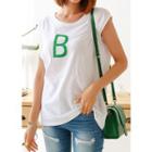 Plus Size - Cap-sleeve Lettering Cotton T-shirt