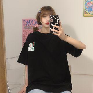 Short-sleeve Mahjong Print T-shirt